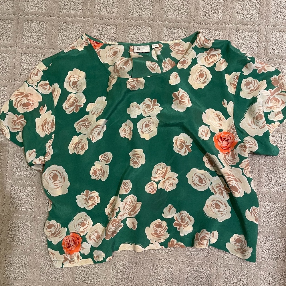 Green floral blouse